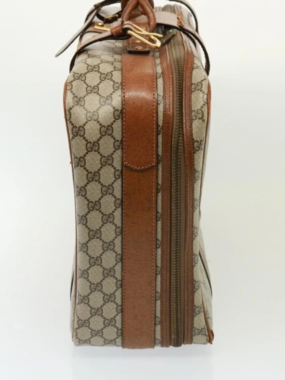 GUCCI GG Supreme Boston Bag PVC Beige Auth mr177